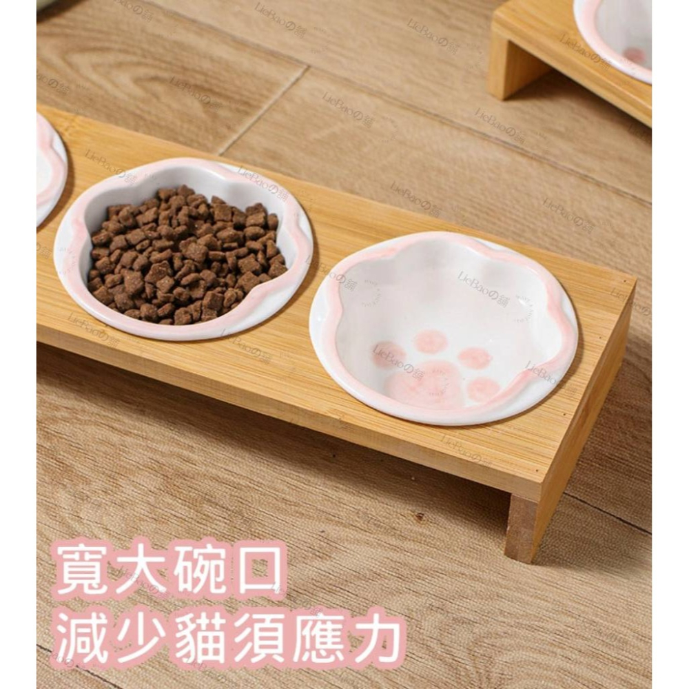 LieBaoの舖🐱台灣現貨🐶犬貓護頸竹架手彩陶瓷雙碗🥕寵物碗架🛒貓咪碗🛒竹木單雙碗🛒寵物用品🛒寵物碗架-細節圖5