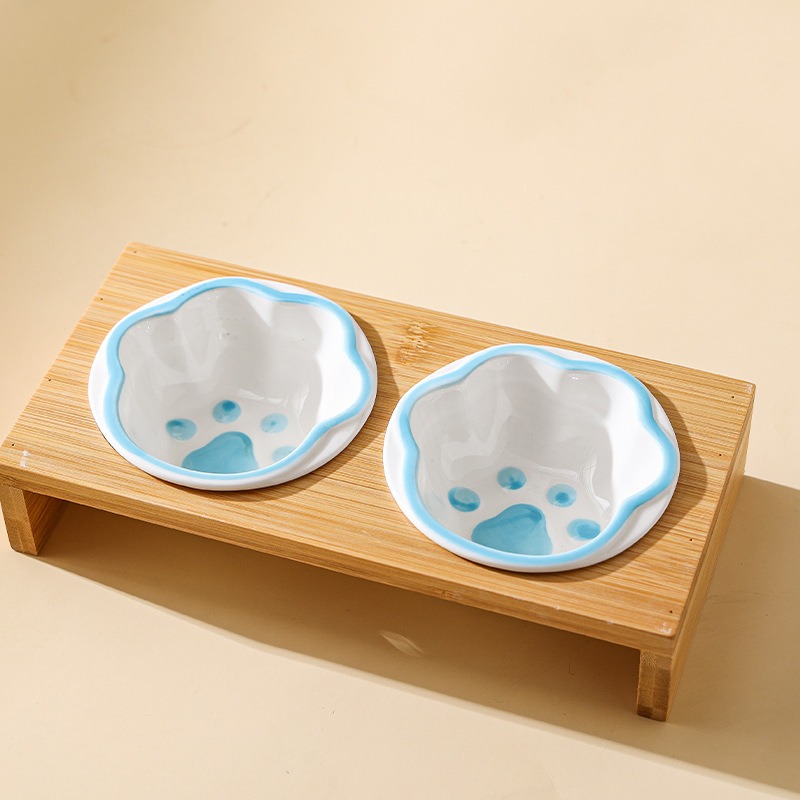 LieBaoの舖🐱台灣現貨🐶犬貓護頸竹架手彩陶瓷雙碗🥕寵物碗架🛒貓咪碗🛒竹木單雙碗🛒寵物用品🛒寵物碗架-細節圖7