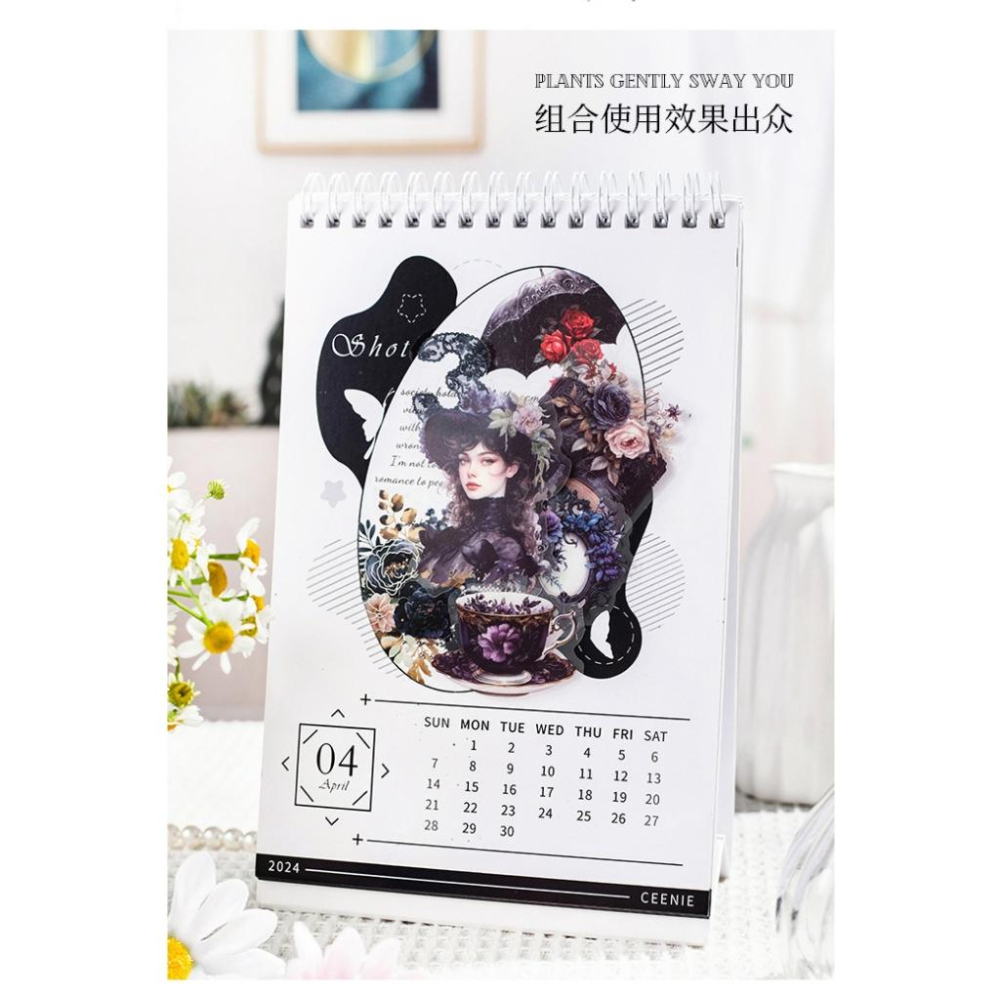 起司家🧀台灣現貨 美好的一天 園中愛麗絲 PET貼紙包 植物 人物 造景 復古素材 輕復古素材 復古手帳 手帳素材 手帳-細節圖8