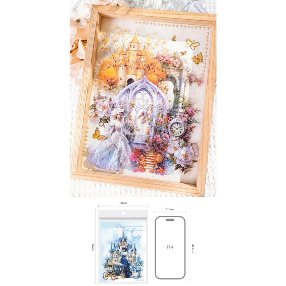 起司家🧀台灣現貨 美好的一天 園中愛麗絲 PET貼紙包 植物 人物 造景 復古素材 輕復古素材 復古手帳 手帳素材 手帳-細節圖9