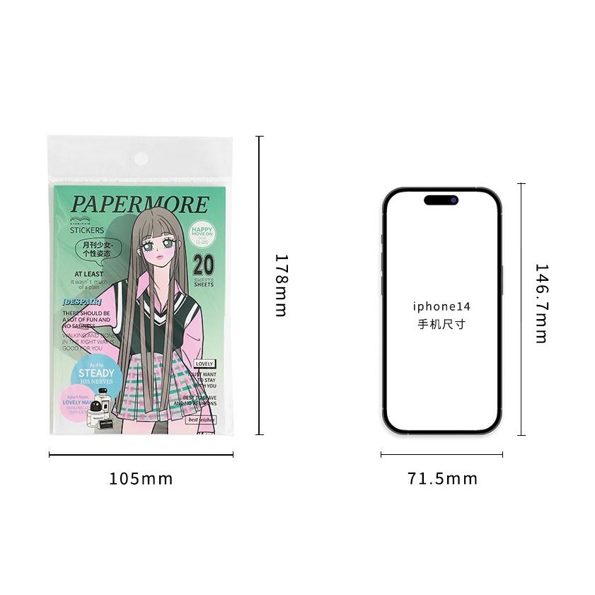 起司家🧀台灣現貨 PaperMore 月刊少女 韓系 甜亞少女 貼紙本 咕卡 咕本 字素 甜亞風 可愛少女 手帳素材-細節圖9