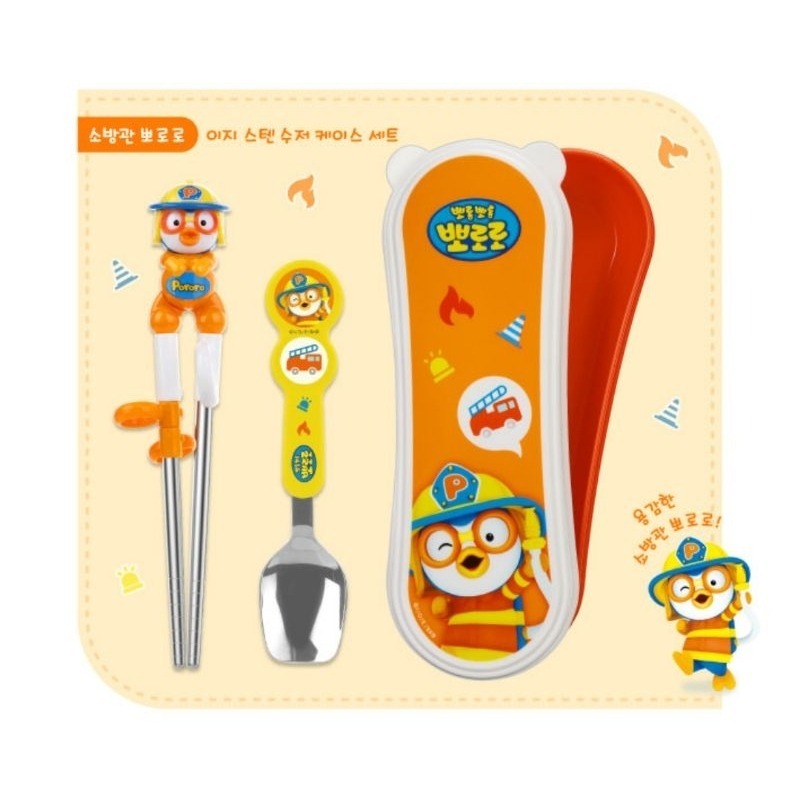 韓國製Edison波力不鏽鋼筷子pororo學習筷兒童不鏽鋼學習筷 poli湯匙筷子組波力不鏽鋼 湯 愛寶我的世界-細節圖8