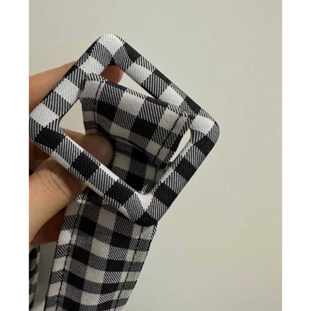 編號3 歐美性感修身格子短洋裝連身裙 休閒度假洋裝 氣質公主 黑白格紋 寬版腰帶 魚尾 吊帶洋裝-細節圖3