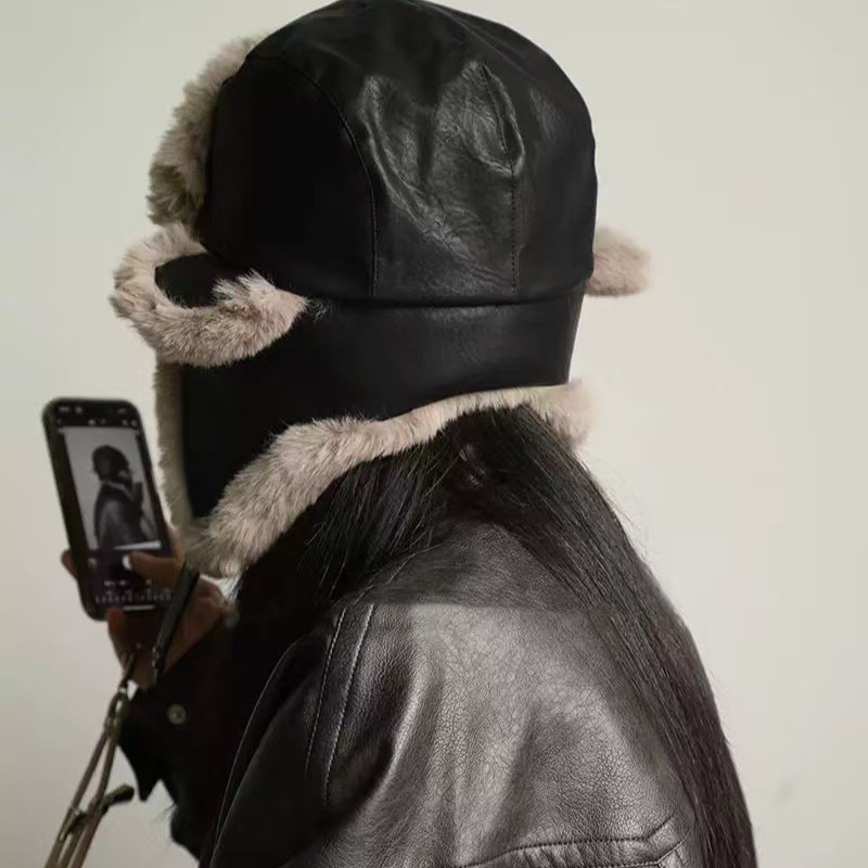 超厚實護耳帽 PU皮質加厚東北毛毛抗凍防風雷鋒帽 防寒飛行帽 防水雷鋒帽 寒流必備男女款保暖帽-細節圖2