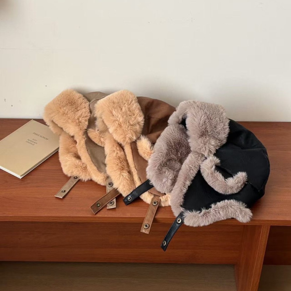 超厚實護耳帽 PU皮質加厚東北毛毛抗凍防風雷鋒帽 防寒飛行帽 防水雷鋒帽 寒流必備男女款保暖帽-細節圖4