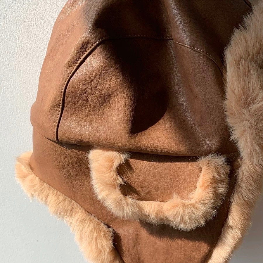 超厚實護耳帽 PU皮質加厚東北毛毛抗凍防風雷鋒帽 防寒飛行帽 防水雷鋒帽 寒流必備男女款保暖帽-細節圖8