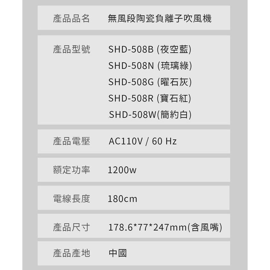 現貨當天寄出~~~~日本限時優惠中~~負離子生物陶瓷吹風機 白 SHD-508W~~BSMI:R31310-細節圖7