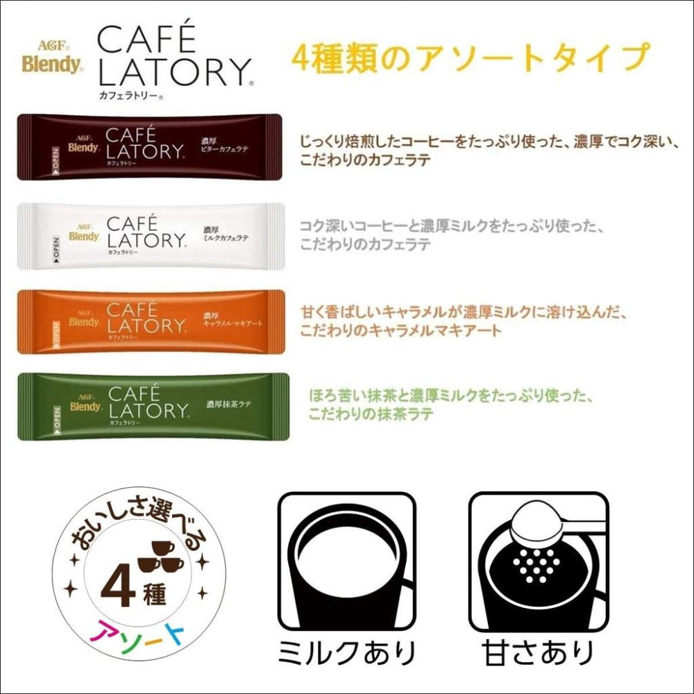 日本 AGF  CAFE LATORY 綜合拿鐵咖啡組合包~~4種口味組合限量版~~-細節圖2