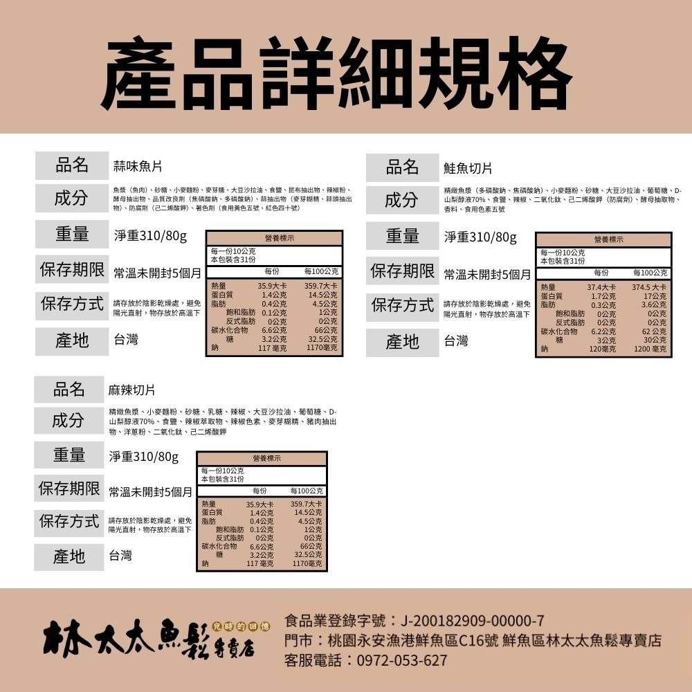 【林太太魚鬆專賣店】蒜味魚片 鮭魚切片 麻辣切片 蒜味切片 鮭魚片 海苔切片 蜜沙茶-細節圖6