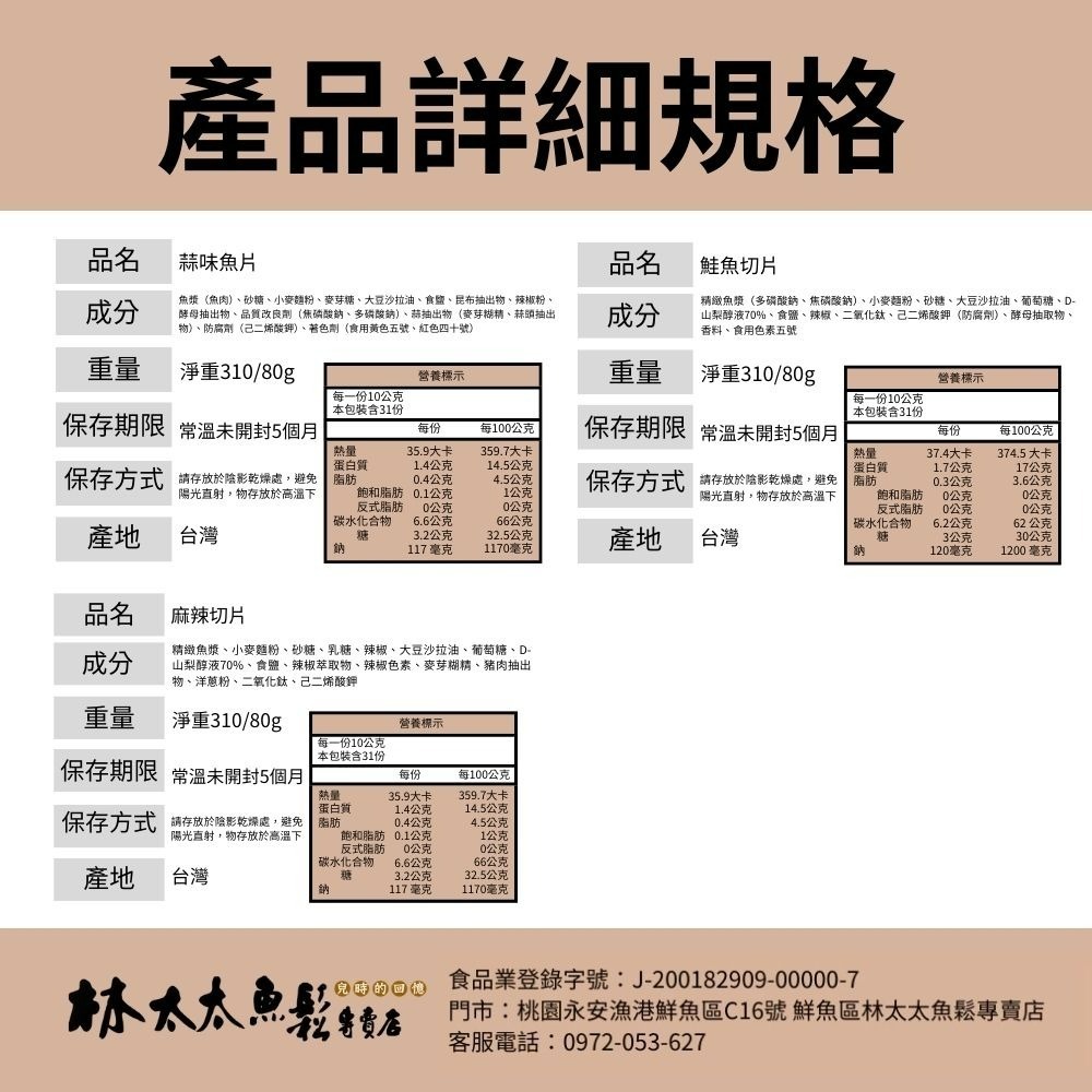 【林太太魚鬆專賣店】蒜味魚片 鮭魚切片 麻辣切片 蒜味切片 鮭魚片 海苔切片 蜜沙茶-細節圖6