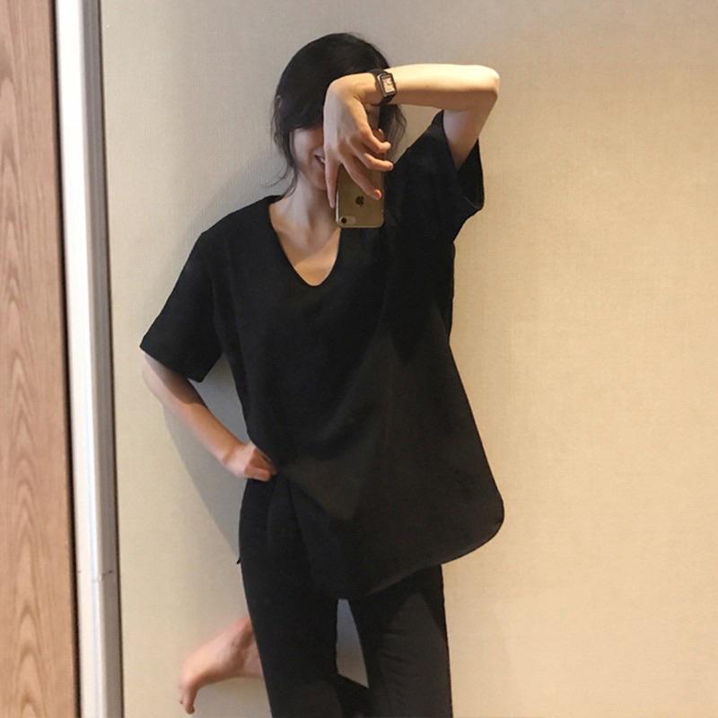 YAN女裝現貨 百搭 素面圓弧長版上衣 休閒 基本款 彩色方塊 ootd-細節圖2