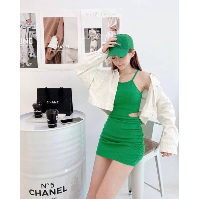 YAN女裝現貨實拍！自訂款腰洞洋裝 削肩洋裝 罩杯洋裝 辣妹 簡約 素面 彩色方塊 ootd aifei-細節圖2