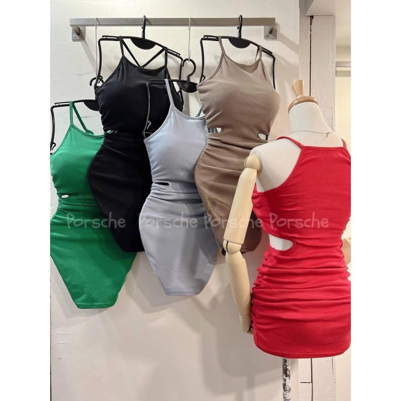 YAN女裝現貨實拍！自訂款腰洞洋裝 削肩洋裝 罩杯洋裝 辣妹 簡約 素面 彩色方塊 ootd aifei-細節圖4