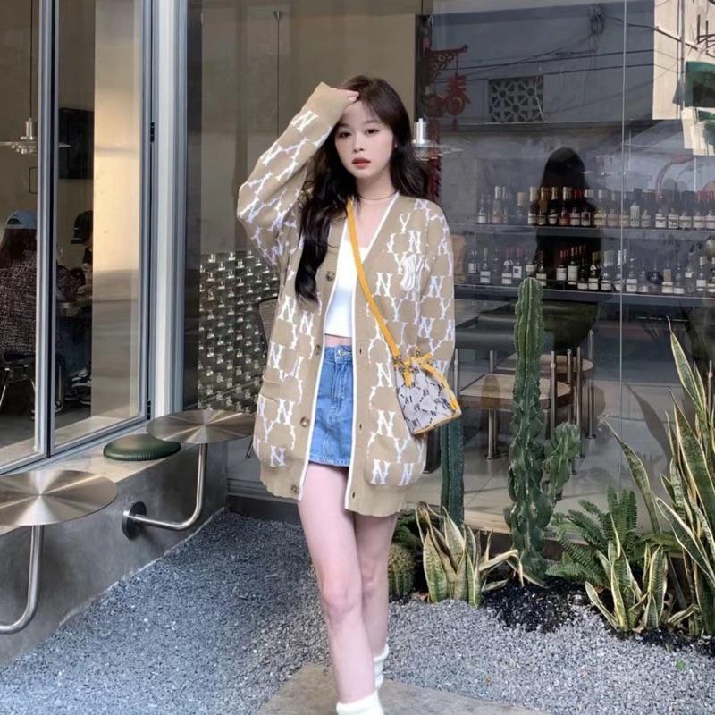 YAN女裝現貨實拍！洋基針織外套 ny外套 基本款 長版外套 休閒外套 彩色方塊 ootd-細節圖6