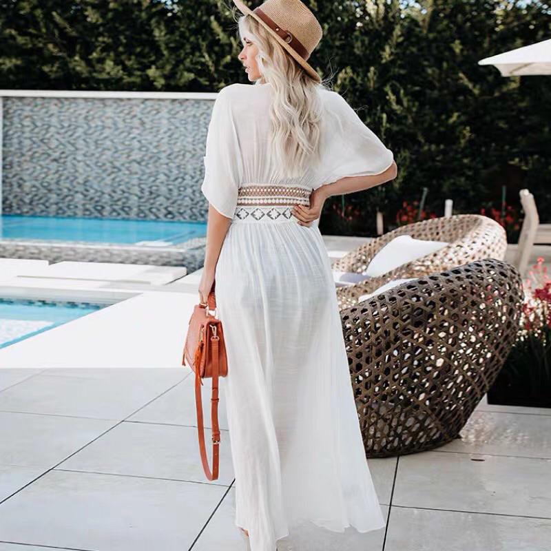 YAN女裝現貨 緹花簍空罩衫外套洋春夏女裝新款渡假海邊民俗風性感腰簍空緹花罩衫洋裝 短線洋裝 民俗風洋裝 緹花洋裝 罩衫-細節圖2