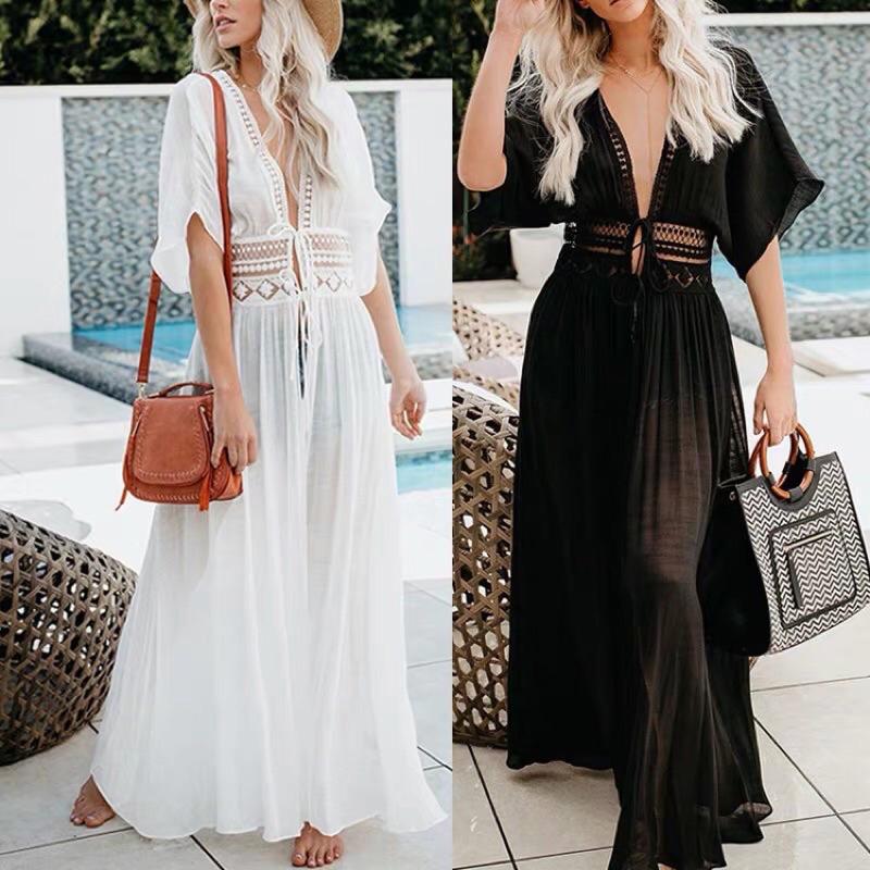 YAN女裝現貨 緹花簍空罩衫外套洋春夏女裝新款渡假海邊民俗風性感腰簍空緹花罩衫洋裝 短線洋裝 民俗風洋裝 緹花洋裝 罩衫-細節圖5