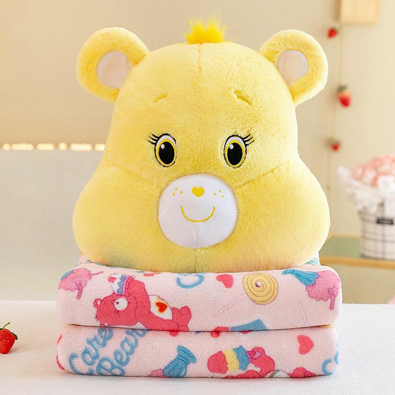YAN女裝現貨 彩虹熊牆壁被玩偶跨境carebears小熊抱枕被手暖三合一彩虹熊毯子 抱枕 毛毯 毯子 可愛 棉被-細節圖2