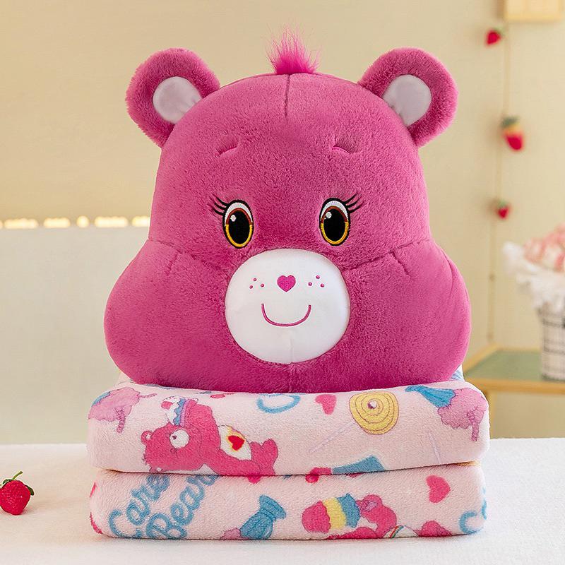 YAN女裝現貨 彩虹熊牆壁被玩偶跨境carebears小熊抱枕被手暖三合一彩虹熊毯子 抱枕 毛毯 毯子 可愛 棉被-細節圖3