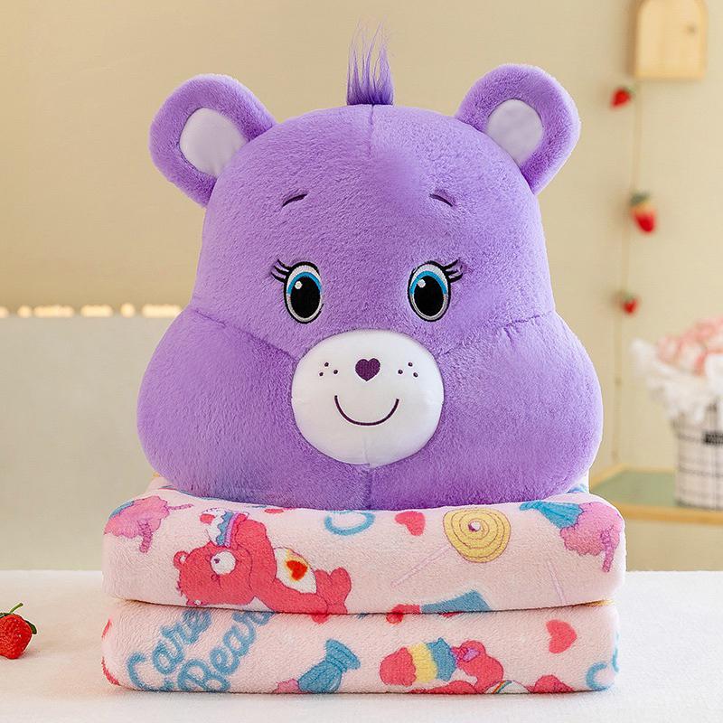 YAN女裝現貨 彩虹熊牆壁被玩偶跨境carebears小熊抱枕被手暖三合一彩虹熊毯子 抱枕 毛毯 毯子 可愛 棉被-細節圖6