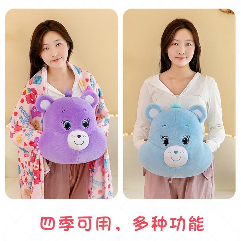 YAN女裝現貨 彩虹熊牆壁被玩偶跨境carebears小熊抱枕被手暖三合一彩虹熊毯子 抱枕 毛毯 毯子 可愛 棉被-細節圖9