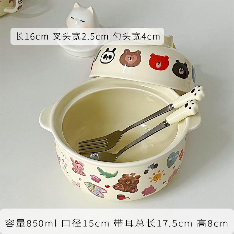 YAN現貨!! 童趣塗鴉風大容量泡麵碗 陶瓷 迷你小鍋 麻辣燙 螺螄粉 鍋餐具碗 泡麵碗 優格碗 可愛 碗-細節圖2