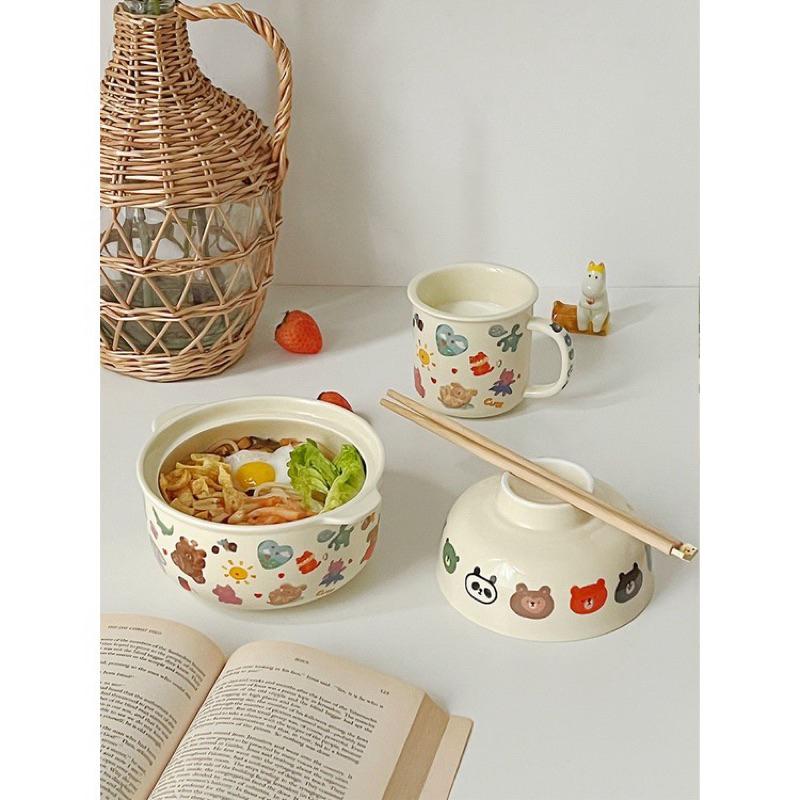 YAN現貨!! 童趣塗鴉風大容量泡麵碗 陶瓷 迷你小鍋 麻辣燙 螺螄粉 鍋餐具碗 泡麵碗 優格碗 可愛 碗-細節圖4
