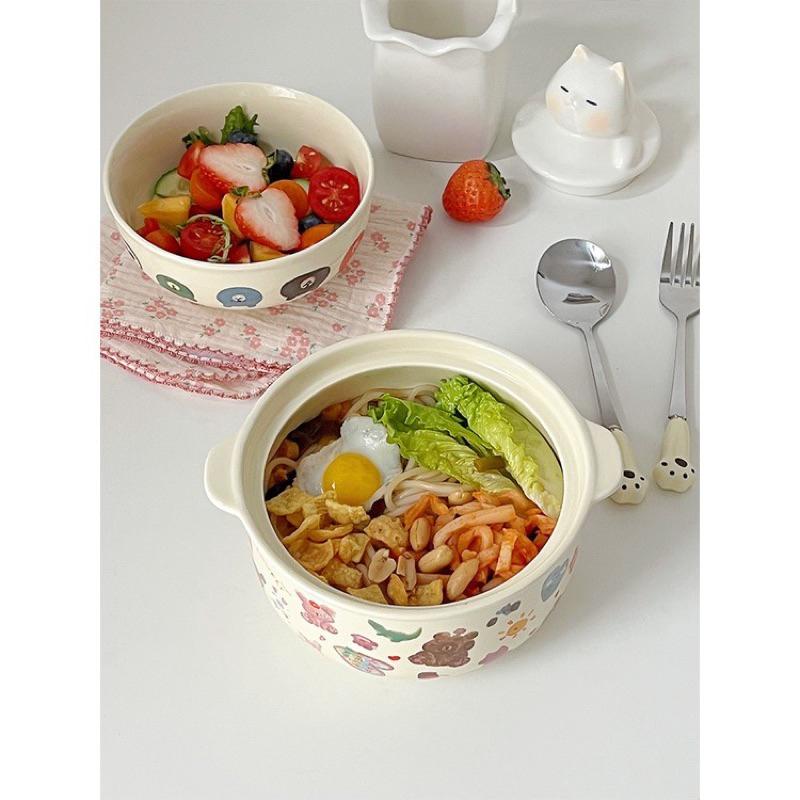 YAN現貨!! 童趣塗鴉風大容量泡麵碗 陶瓷 迷你小鍋 麻辣燙 螺螄粉 鍋餐具碗 泡麵碗 優格碗 可愛 碗-細節圖5