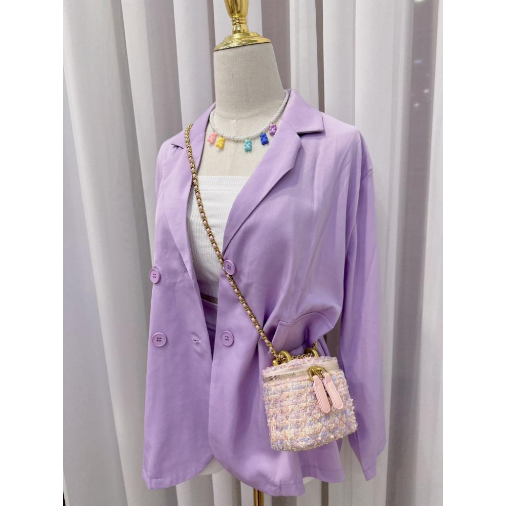 YAN女裝實拍現貨 小香風毛呢迷你鏈條包包女2023新款小眾設計盒子包春夏百搭斜背包 小廢包 小包包-細節圖2