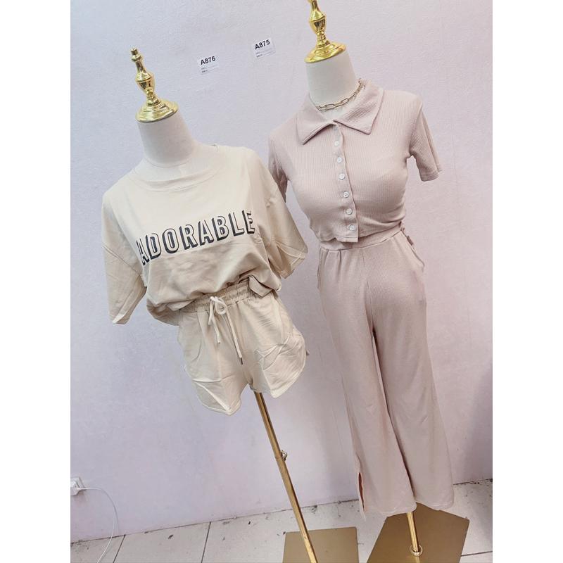 YAN女裝現貨實拍！自訂款套裝 英字短褲休閒套裝 翻領長褲套裝 休閒 百搭 可愛 俏皮 寬褲套裝 彩色方塊 ootd-細節圖2