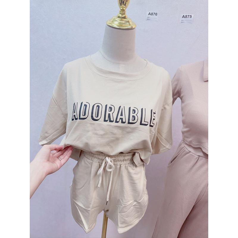 YAN女裝現貨實拍！自訂款套裝 英字短褲休閒套裝 翻領長褲套裝 休閒 百搭 可愛 俏皮 寬褲套裝 彩色方塊 ootd-細節圖3