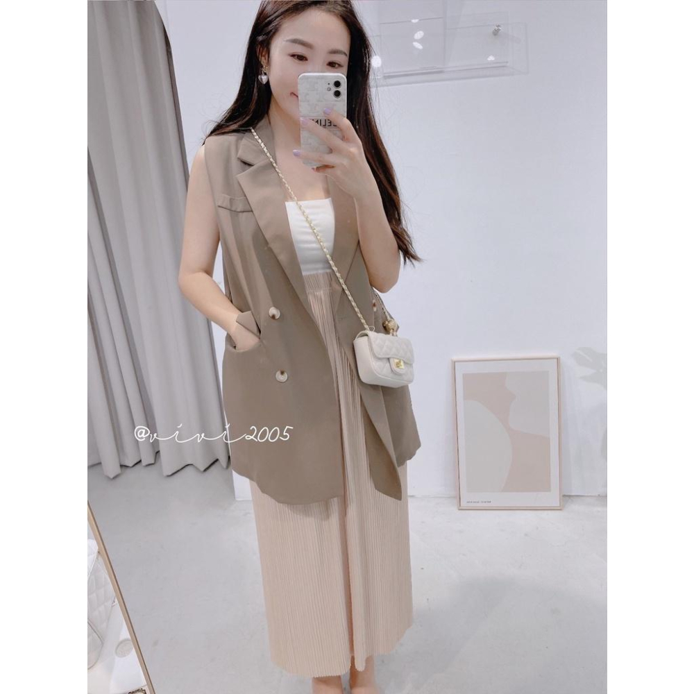 【台灣出貨】質感長版西裝背心（有內層）質感 重磅 韓劇女主角 腰帶 長版西裝大衣外套-細節圖7