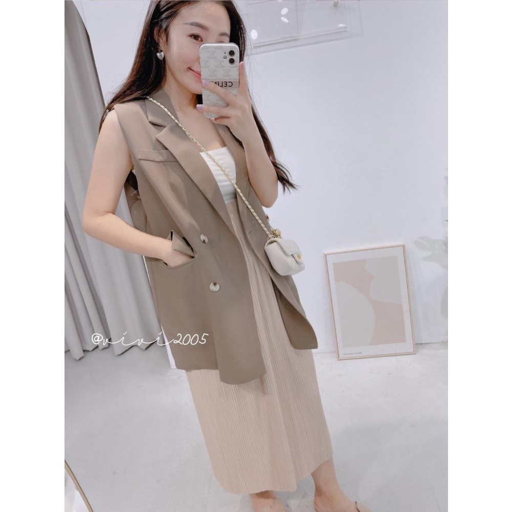 【台灣出貨】質感長版西裝背心（有內層）質感 重磅 韓劇女主角 腰帶 長版西裝大衣外套-細節圖8