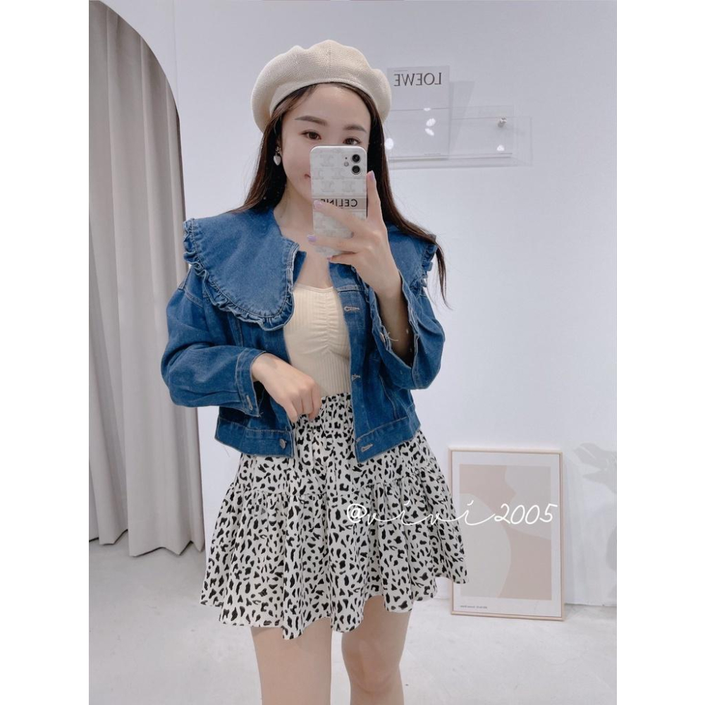 YAN女裝現貨實拍 傘裙褲裙 不走光 顯瘦 豹紋 荷葉群 A字裙 百搭 簡約 韓國 韓妞 ins ootd 彩色方塊-細節圖4