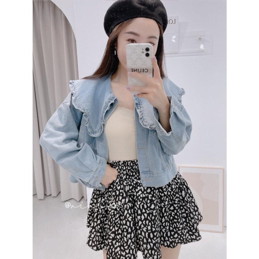 YAN女裝現貨實拍 傘裙褲裙 不走光 顯瘦 豹紋 荷葉群 A字裙 百搭 簡約 韓國 韓妞 ins ootd 彩色方塊-細節圖7