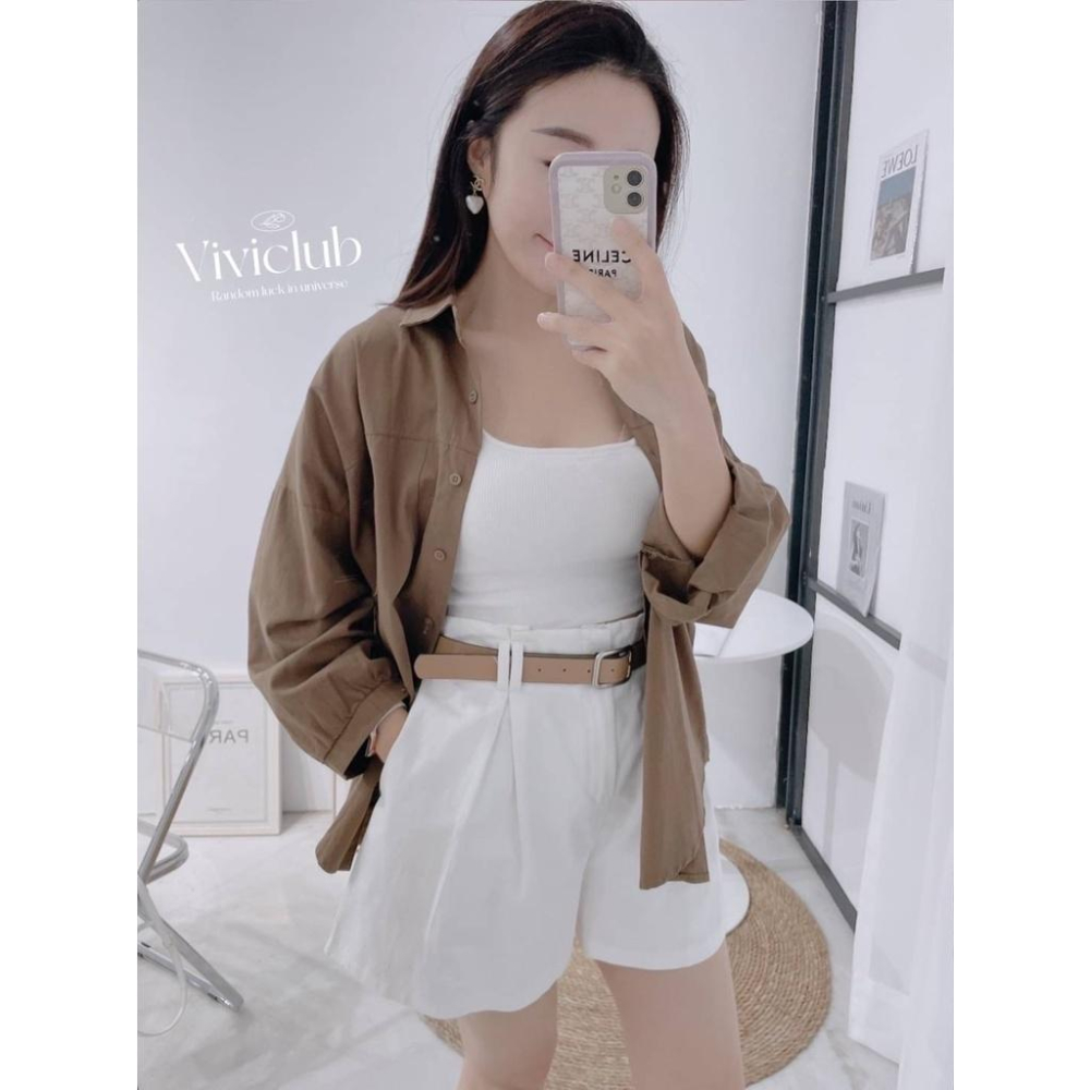 【台灣出貨】送皮帶♥鬆緊高腰皮帶短褲 高腰 顯瘦 百搭 素面 休閒 棉麻 短褲 彩色方塊 ins ootd-細節圖2