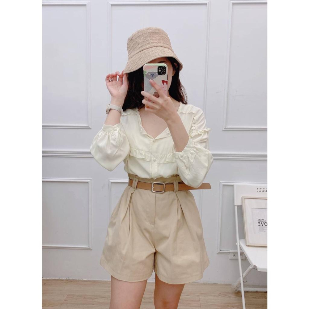 【台灣出貨】送皮帶♥鬆緊高腰皮帶短褲 高腰 顯瘦 百搭 素面 休閒 棉麻 短褲 彩色方塊 ins ootd-細節圖3