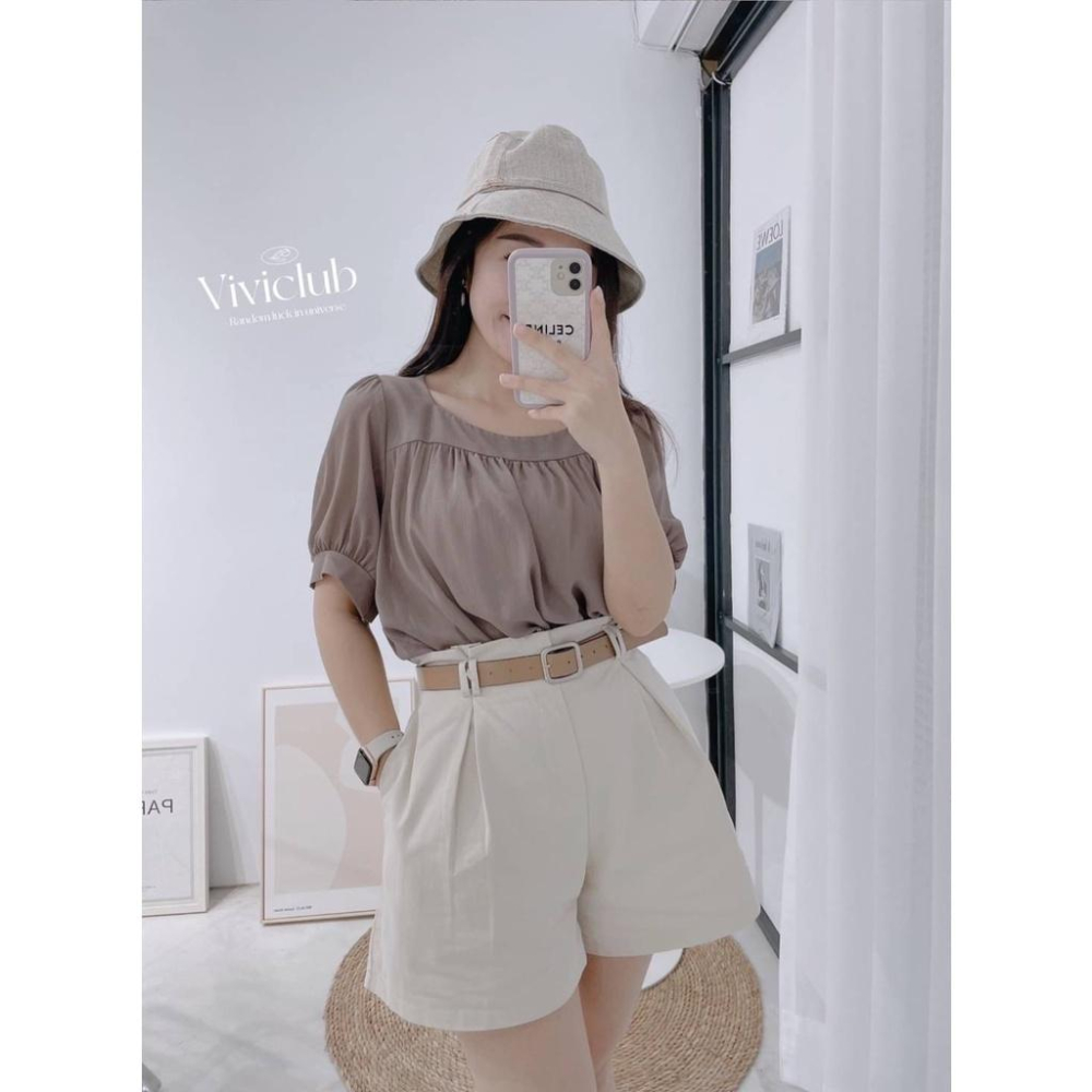 【台灣出貨】送皮帶♥鬆緊高腰皮帶短褲 高腰 顯瘦 百搭 素面 休閒 棉麻 短褲 彩色方塊 ins ootd-細節圖7