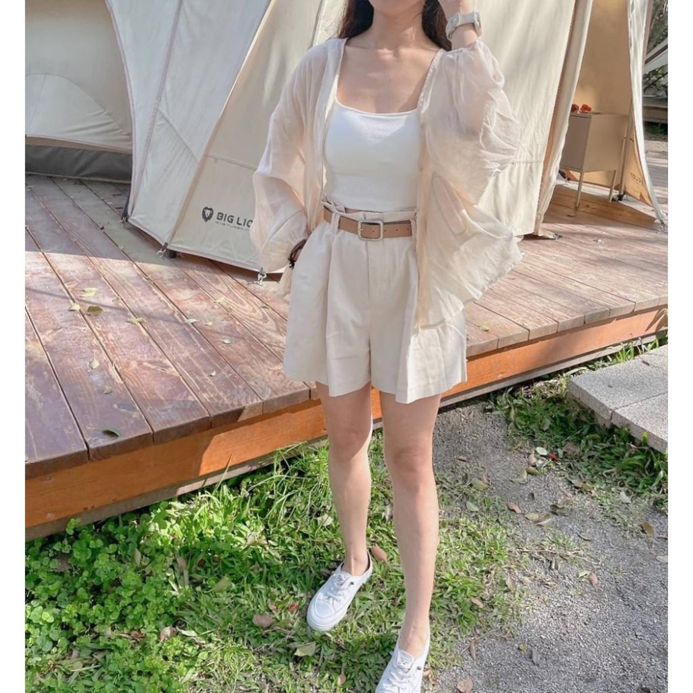 【台灣出貨】送皮帶♥鬆緊高腰皮帶短褲 高腰 顯瘦 百搭 素面 休閒 棉麻 短褲 彩色方塊 ins ootd-細節圖8