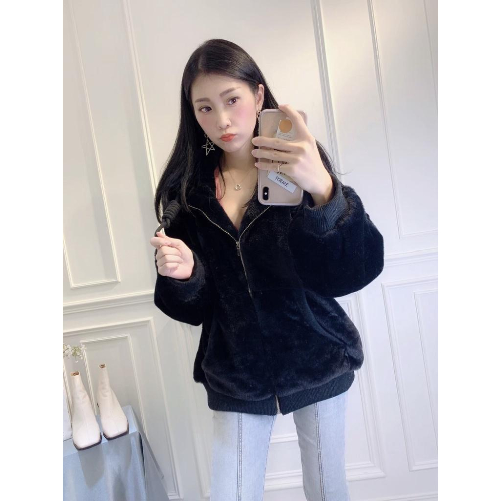 【台灣現貨有實體店面】熊寶寶外套!口袋 中長款 連帽 外套 毛毛外套 熊寶寶外套 百搭 顯瘦 鋪棉 彩色方塊 毛海-細節圖4