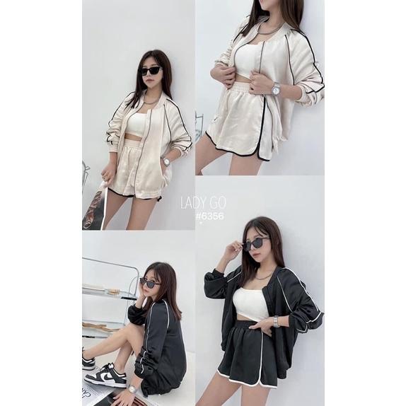 現貨!質感緞面套裝🔥 自訂款 套裝 休閒 運動 顯瘦 百搭 素面 套裝 外套 韓國 韓風  INS 彩色方塊 OOTD-細節圖5