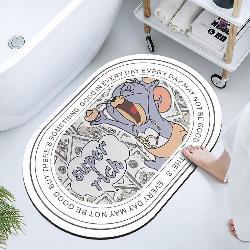 🆈🅰🅽現貨實拍 衛浴門口防滑墊浴室腳墊輕奢矽藻泥軟吸水墊地墊速乾ins風卡通 傑利鼠 湯姆貓 卡通 腳踏墊 軟硅藻土-細節圖2