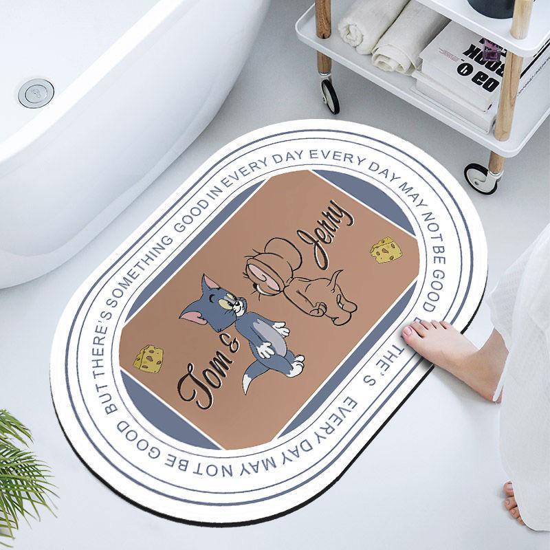 🆈🅰🅽現貨實拍 衛浴門口防滑墊浴室腳墊輕奢矽藻泥軟吸水墊地墊速乾ins風卡通 傑利鼠 湯姆貓 卡通 腳踏墊 軟硅藻土-細節圖4