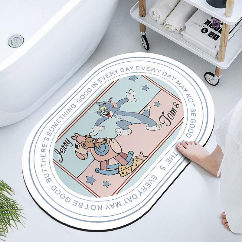 🆈🅰🅽現貨實拍 衛浴門口防滑墊浴室腳墊輕奢矽藻泥軟吸水墊地墊速乾ins風卡通 傑利鼠 湯姆貓 卡通 腳踏墊 軟硅藻土-細節圖5