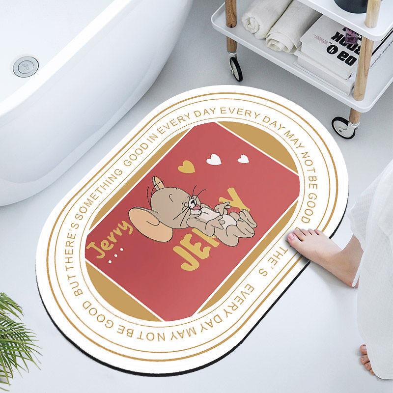 🆈🅰🅽現貨實拍 衛浴門口防滑墊浴室腳墊輕奢矽藻泥軟吸水墊地墊速乾ins風卡通 傑利鼠 湯姆貓 卡通 腳踏墊 軟硅藻土-細節圖6