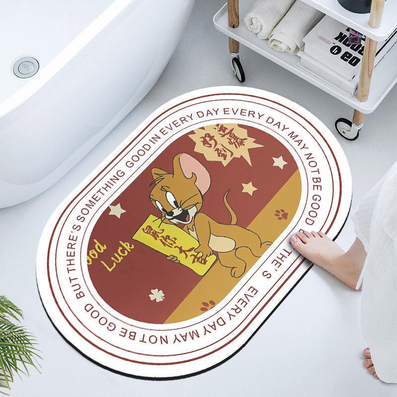 🆈🅰🅽現貨實拍 衛浴門口防滑墊浴室腳墊輕奢矽藻泥軟吸水墊地墊速乾ins風卡通 傑利鼠 湯姆貓 卡通 腳踏墊 軟硅藻土-細節圖7