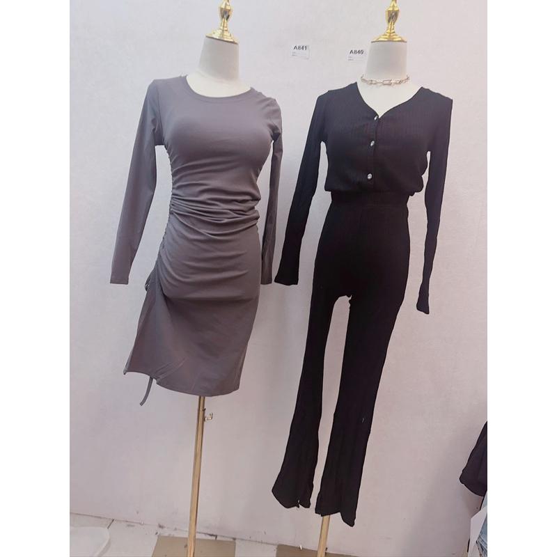 🆈🅰🅽現貨實拍 抽繩長洋裝 超顯瘦喇叭褲套裝 兩件組 長裙 長洋-細節圖2