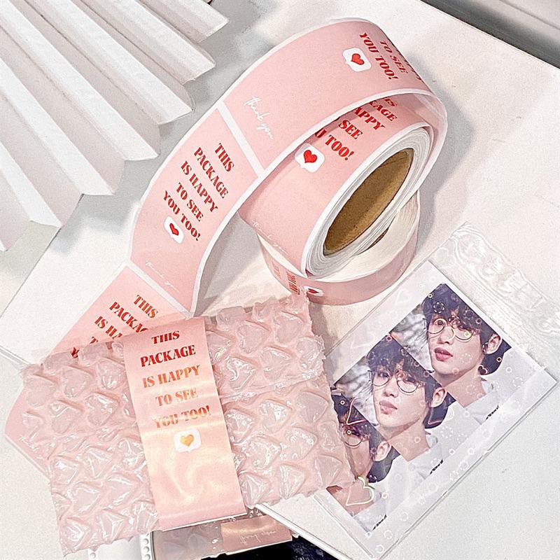 🆈🅰🅽現貨實拍 創意打包出卡粉色感謝貼紙高顏值禮物包裝裝飾貼個人化封口標籤貼-細節圖2