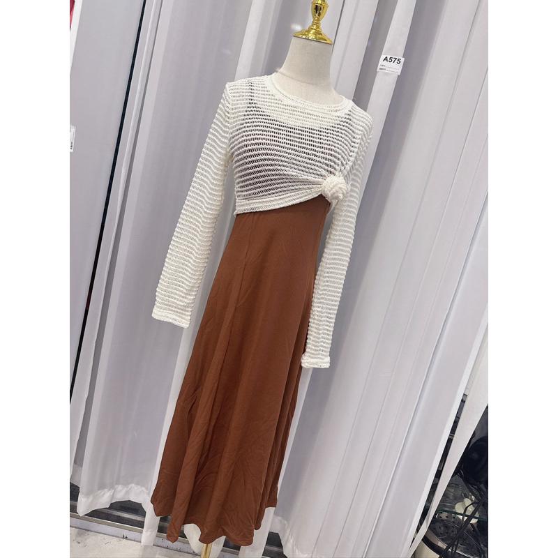 🆈🅰🅽現貨秒出 防曬洞洞薄針織罩衫+細肩A字長洋 孕婦 顯瘦 大尺碼 長裙 長洋 套裝-細節圖3