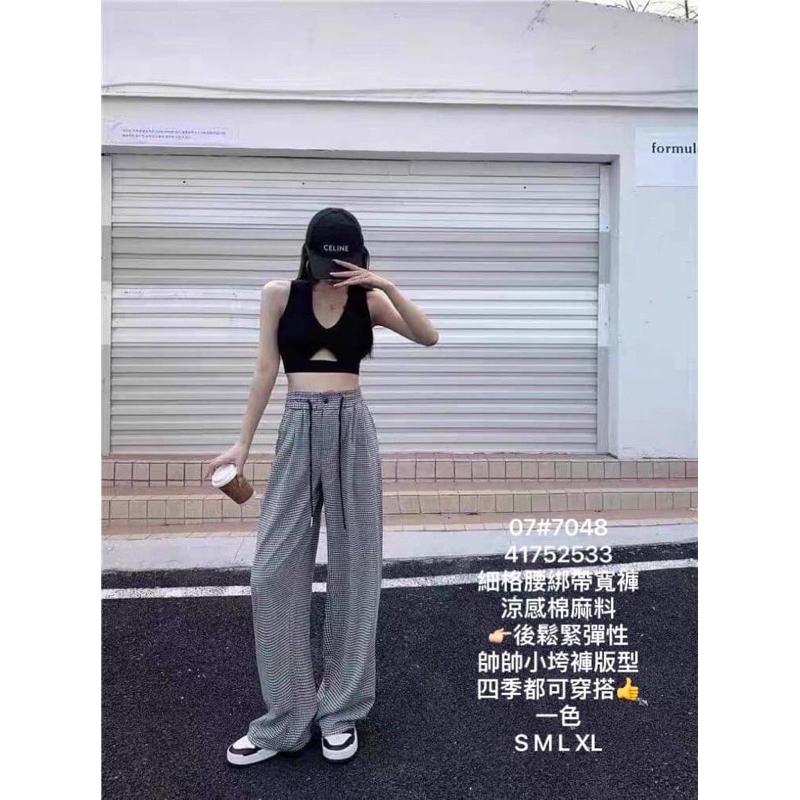 🆈🅰🅽現貨秒出 細格腰綁帶寬褲 簡約 基本款 百搭 寬褲 顯瘦-細節圖2