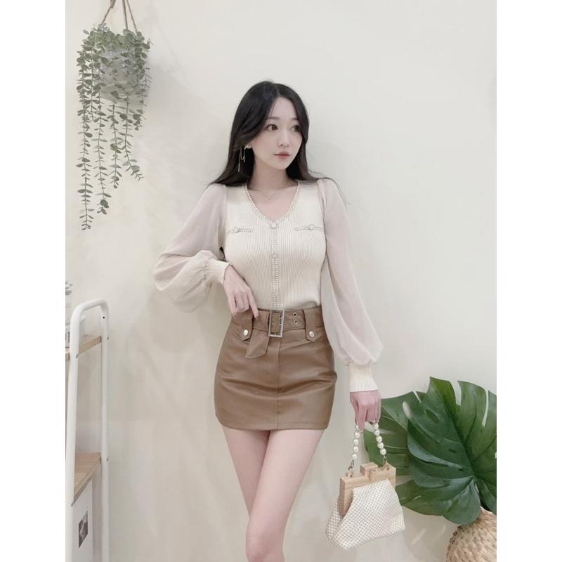 🆈🅰🅽現貨秒出  浪漫小香毛尼滾邊紗袖上衣 杏/白/黑-細節圖5